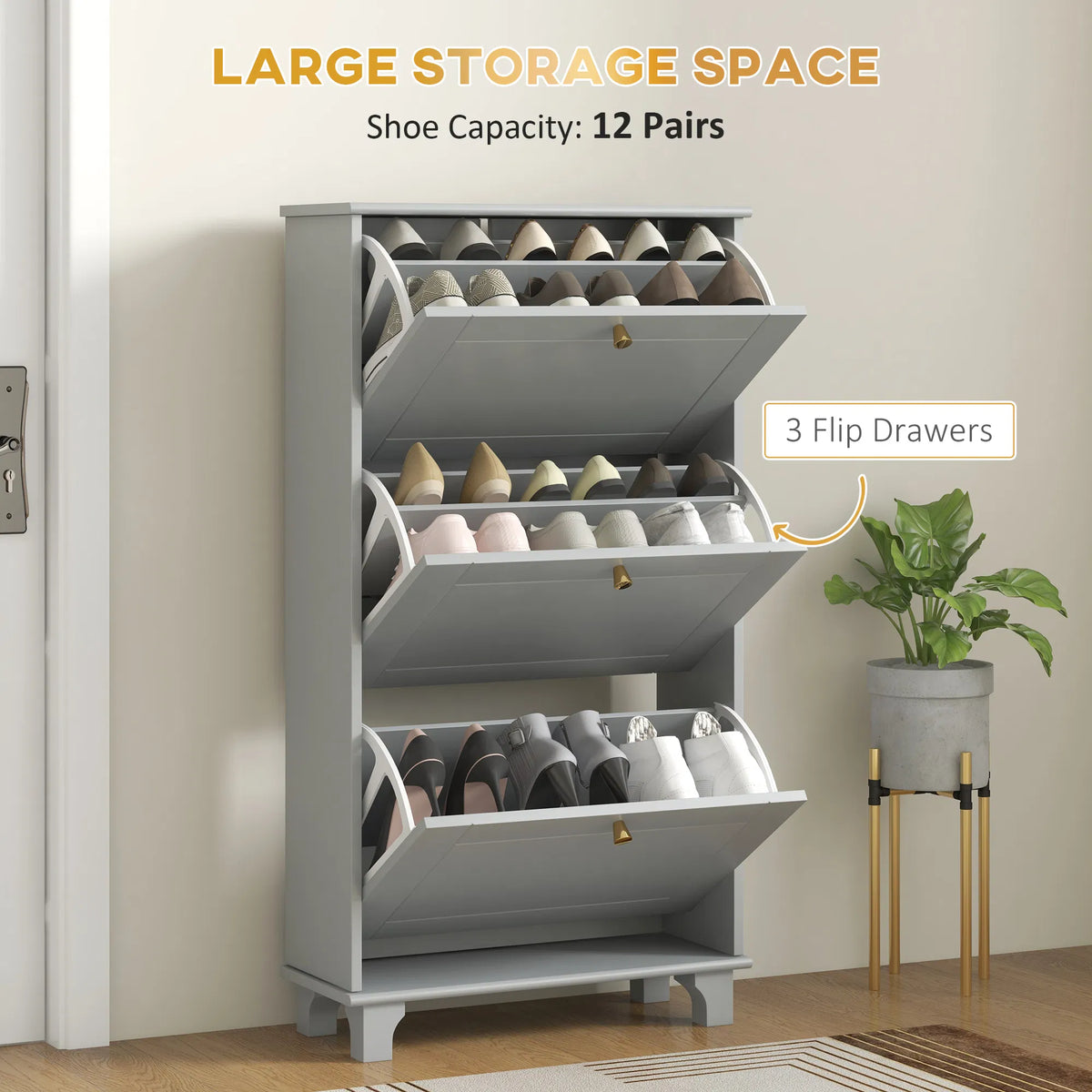 Narrow Shoe Storage with 3 Flip Drawers and Adjustable Shelves Shoe Cabinet