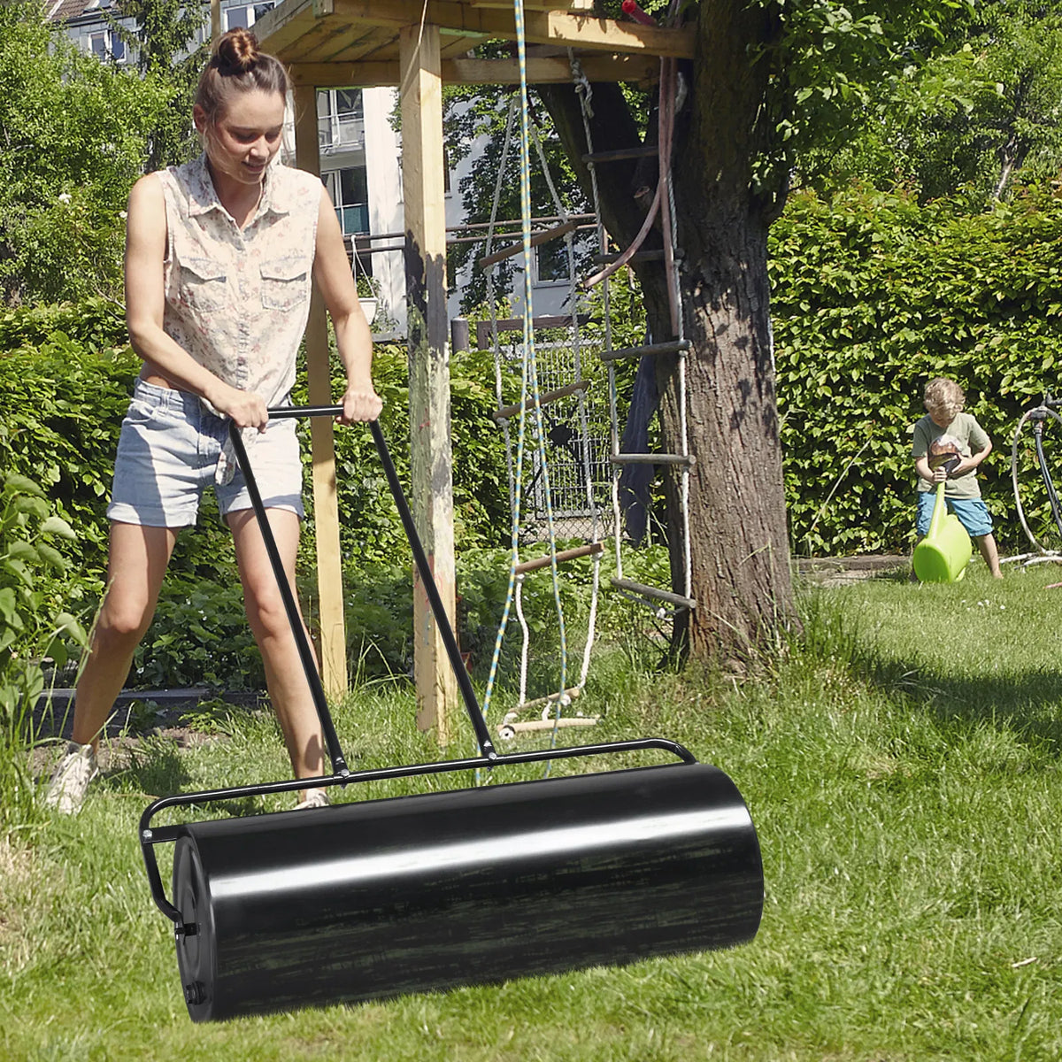 36in Cylindrical Iron Lawn Roller Black - Image 4