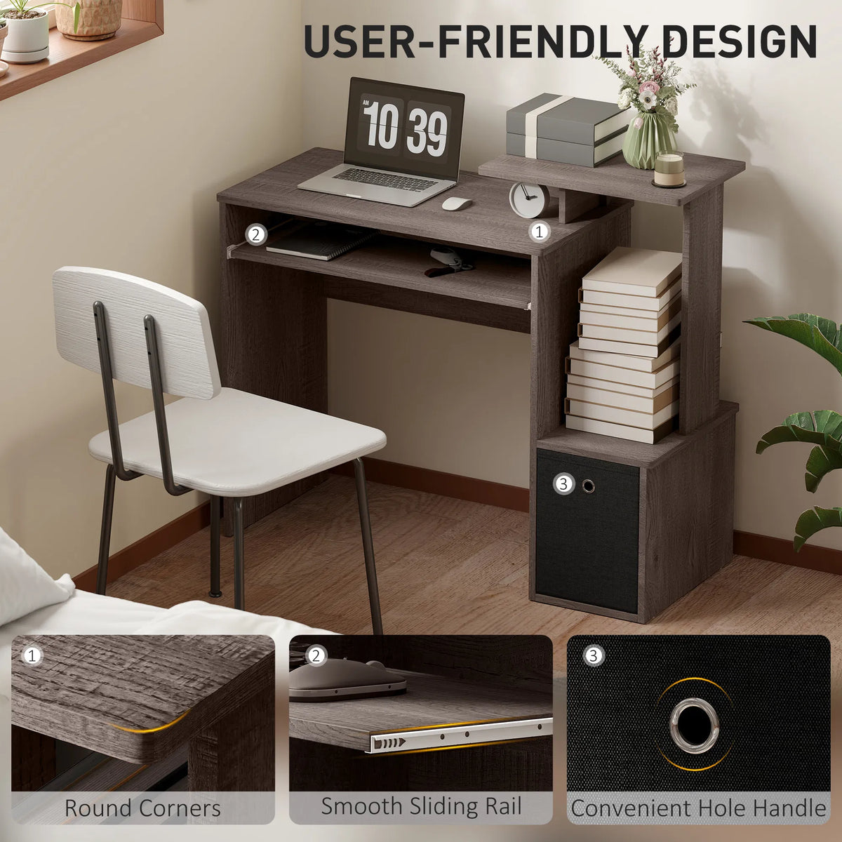 Computer Desk with Sliding Keyboard Tray Storage Drawer Shelf Home Office - Image 5