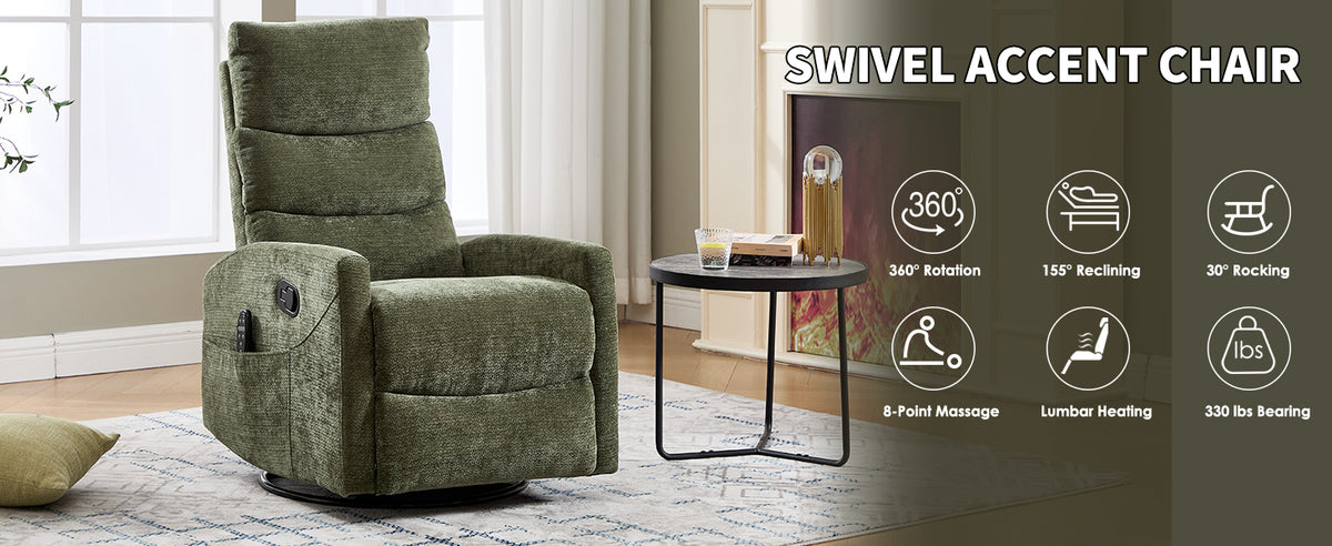 Heat Massage Manual Recliner Chair with Rocker and Swivel in Fabric for Living - Image 5