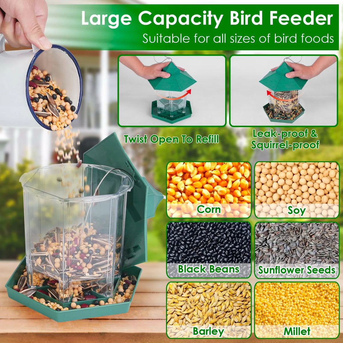 Hanging Gazebo Wild Bird Feeder Outdoor Bird Seed Station with Large Capacity 6