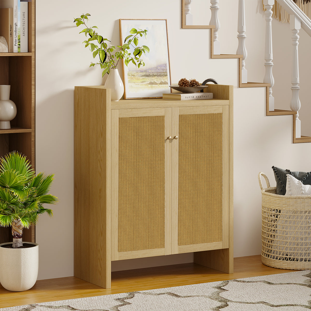Natural Rattan 6-Tier Shoe Storage Cabinet