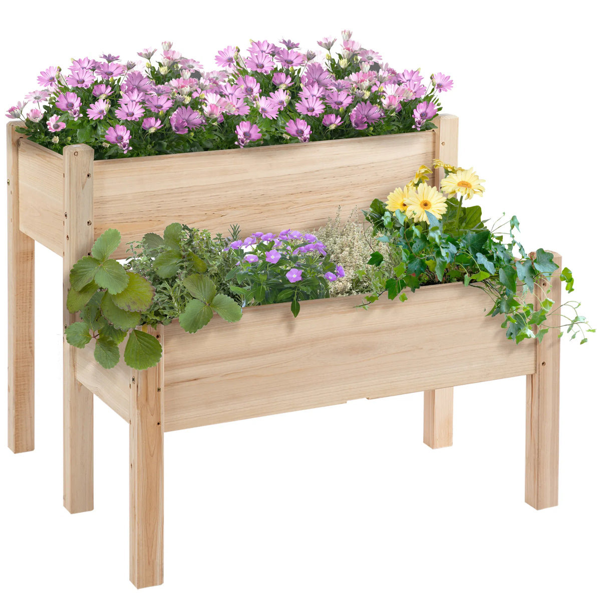 34"x34"x28" 2 Tier Raised Garden Bed Wooden Planter Box for Backyard Patio to