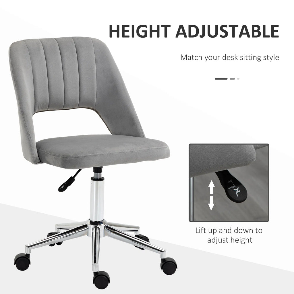 Mid Back Office Chair Velvet Fabric Swivel Scallop Shape Computer Desk Chair Grey - Image 4