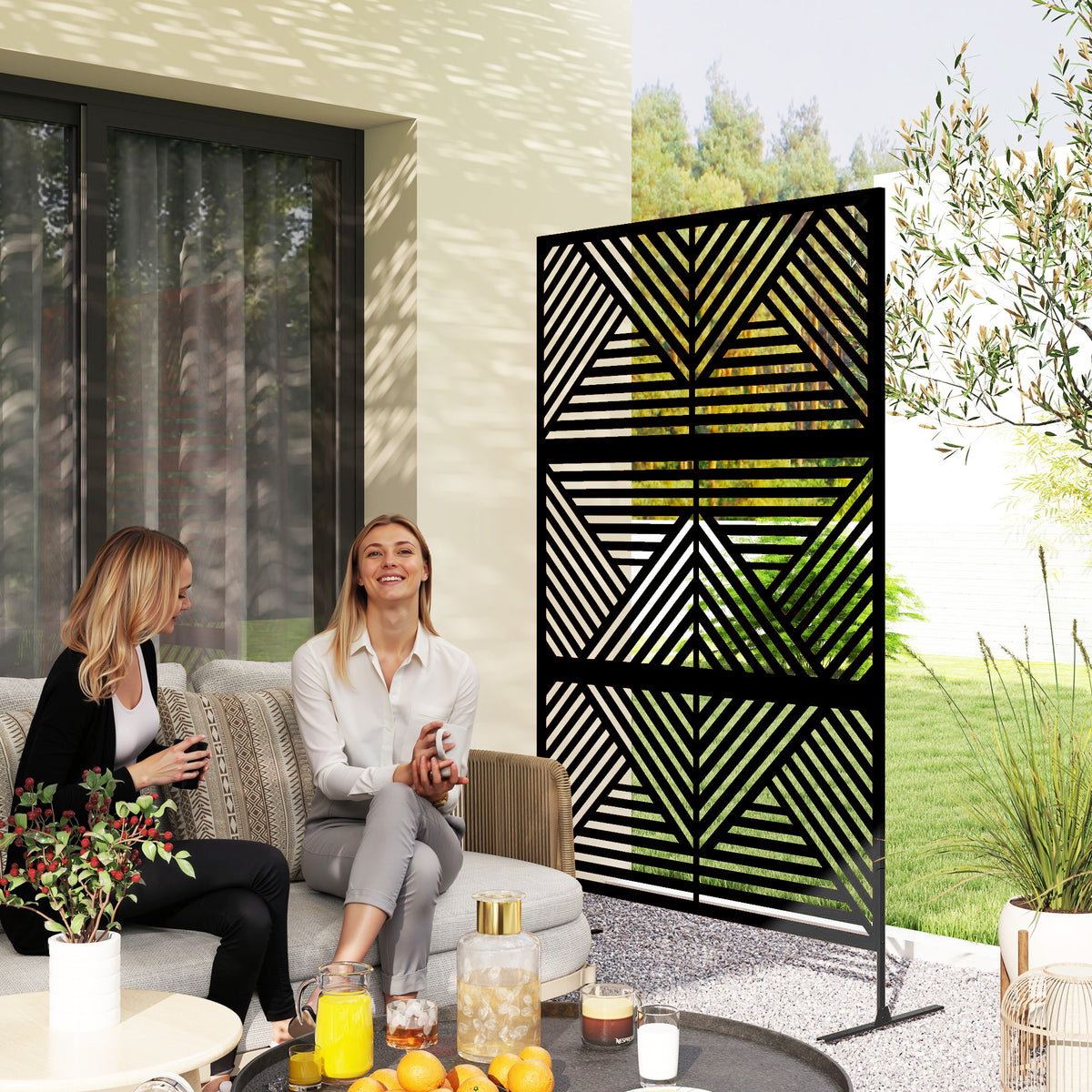 Decorative Privacy Fence Screen Metal Outdoor Climbing Plant Trellis - Angle and Detail View