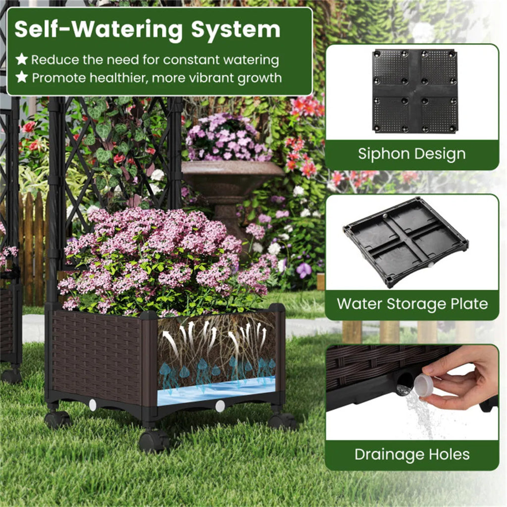 5.5 FT Raised Garden Bed with Trellis Self Watering Planter Boxes with Lockable