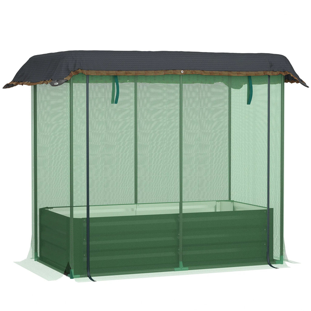 Galvanized Steel Planter Box with Crop Cage and Shade Cloth Raised Garden Bed