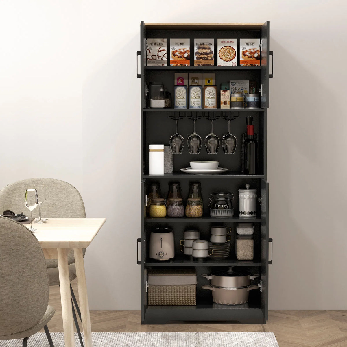 Farmhouse Kitchen Pantry 68" Freestanding Hutch Storage Cabinet with Microwave - Image 3