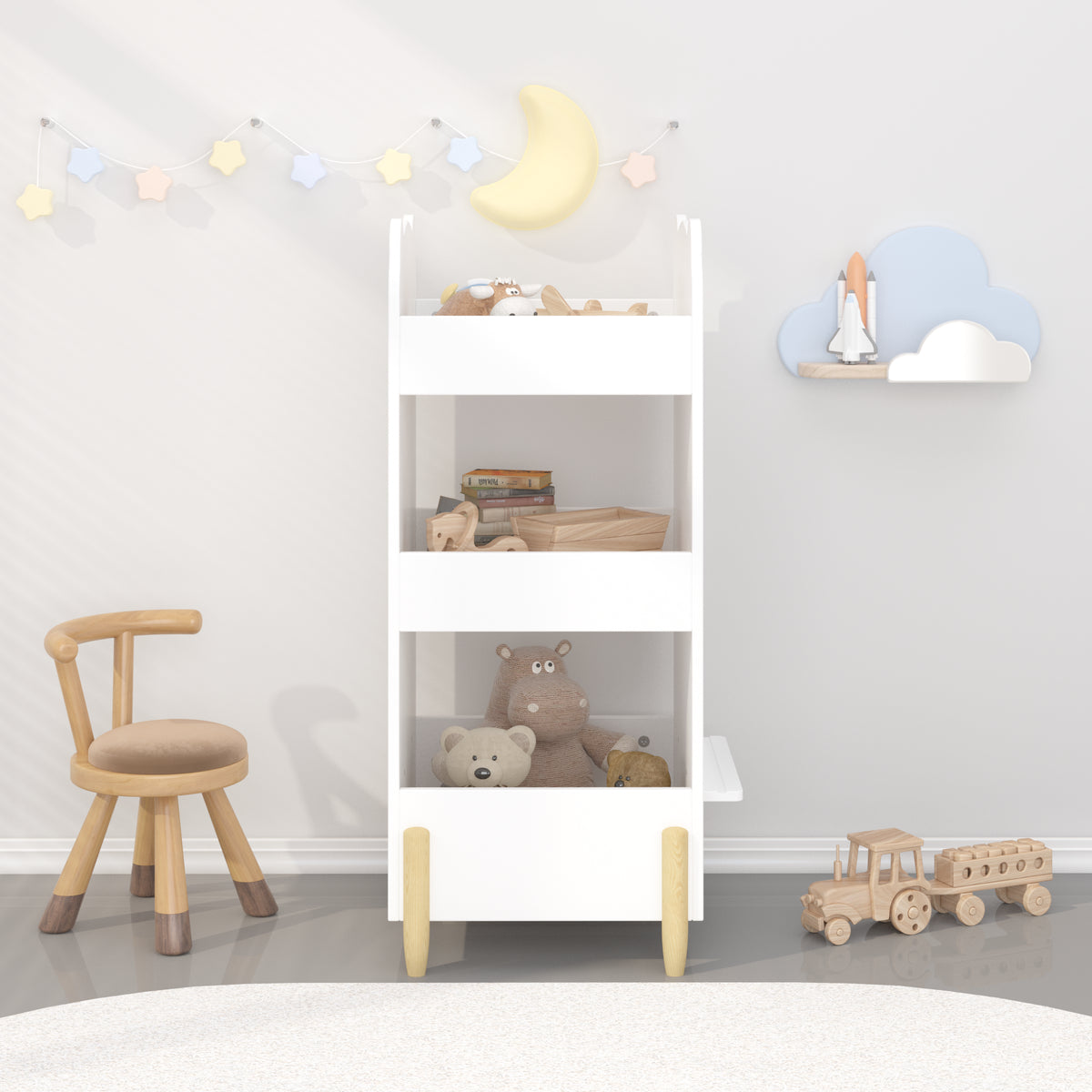 Bear-Shaped Kids Bookshelf with Chalkboard Side
