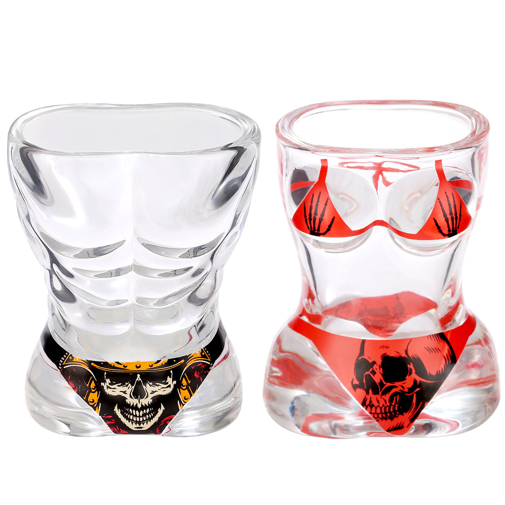 2 Pieces Black Muscle Men's And Red Bikini Skull Style Glass Small Wine - Image 3