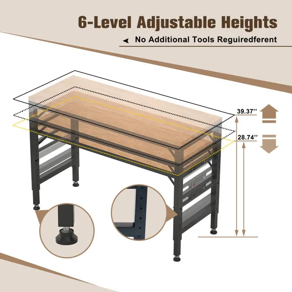 60in adjustable garage workbench with rubberwood top product view 9