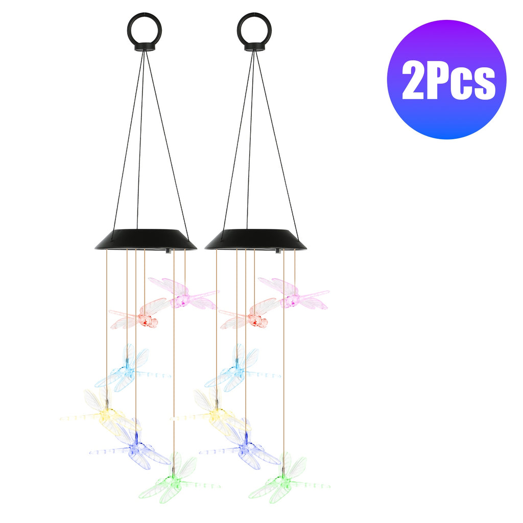 1Pc 2Pc Quantity Options Solar Dragonfly Wind Chime 7 Color Changing Wind Chime - Image 5