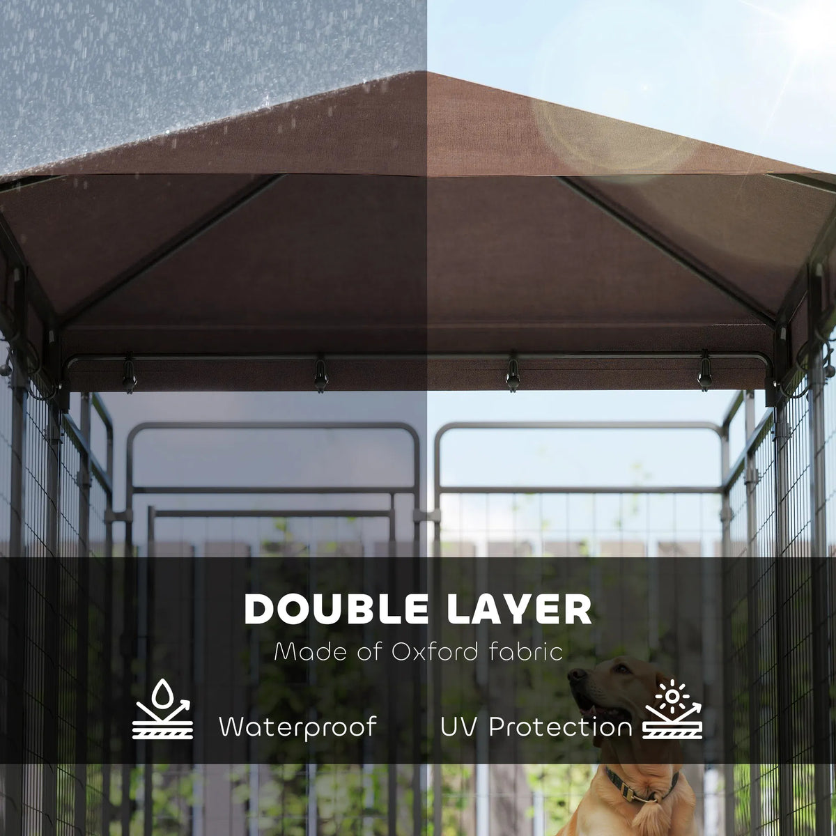 Dog Kennel Outdoor with Waterproof Canopy Dog Run with Galvanized Chain Link - Image 5