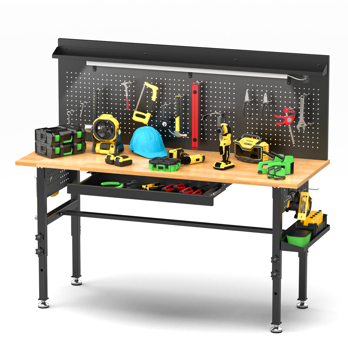 60 Inch Workbench with Drawers Solid Wood Top and Built In Power Strip - Main View