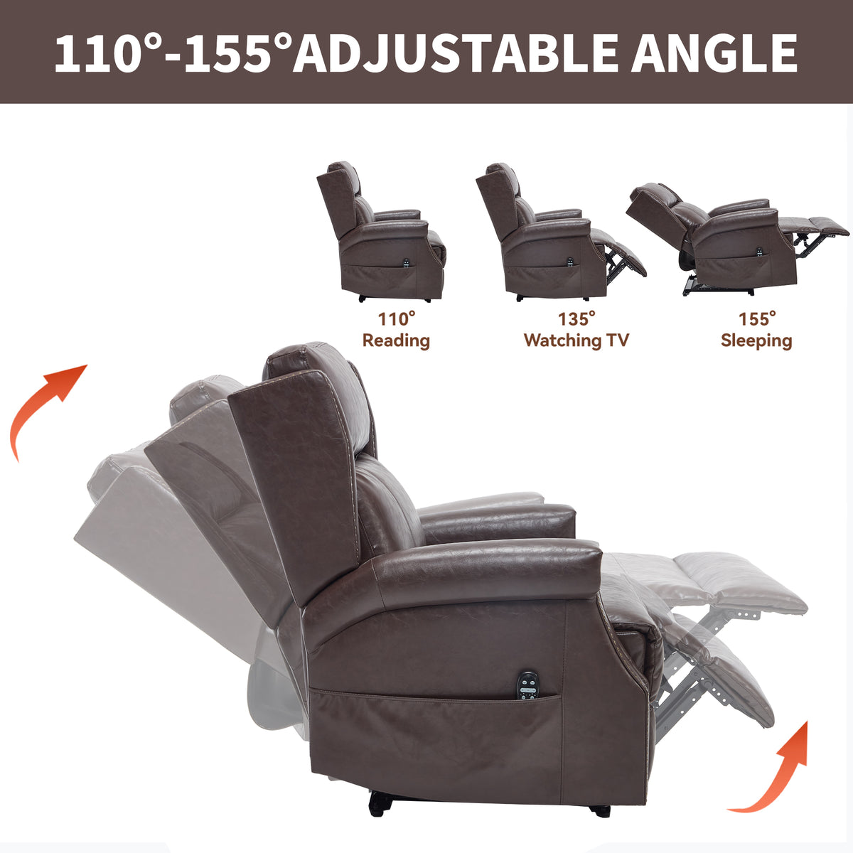 Brown Manual Recliner Chair in Faux Leather for Living Room with Heavy Duty - Image 3