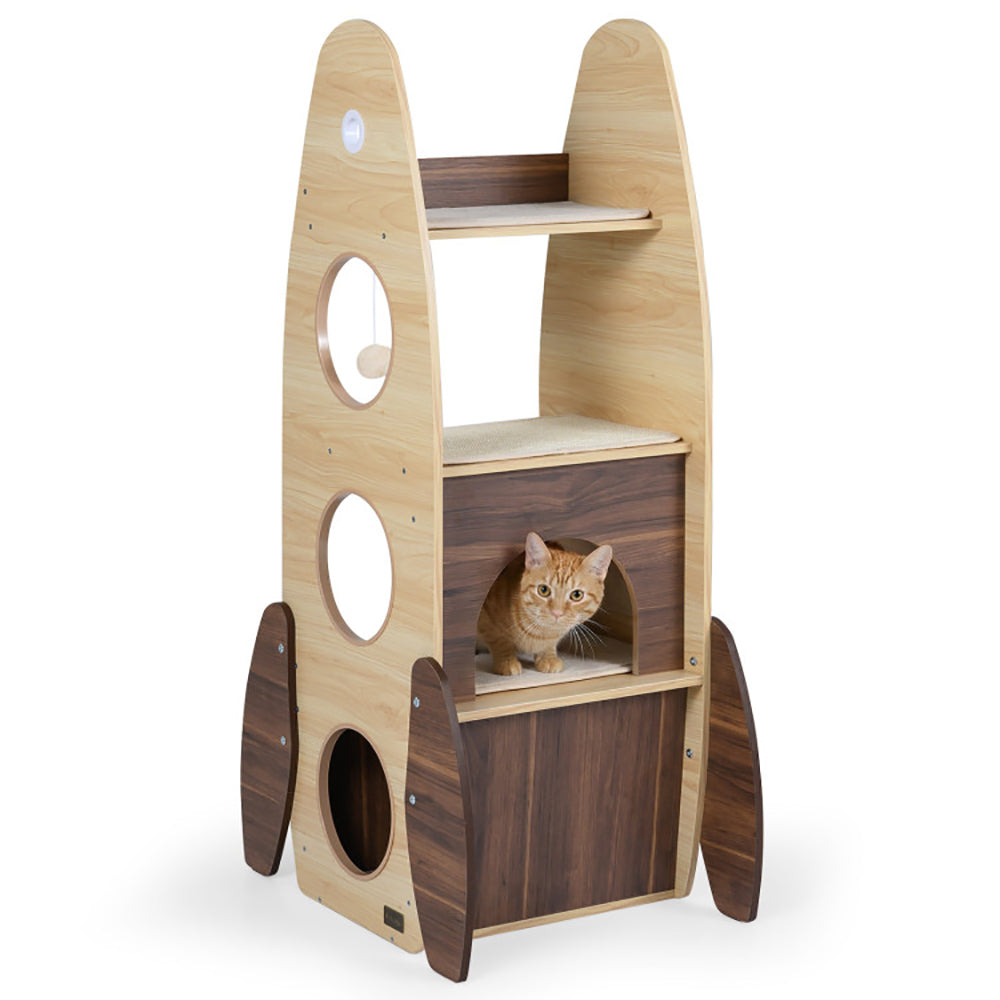 Rocket Cat Tree 47 Inch Large Wooden Cat Tower For Indoor Cats Sisal Scratching - Image 5