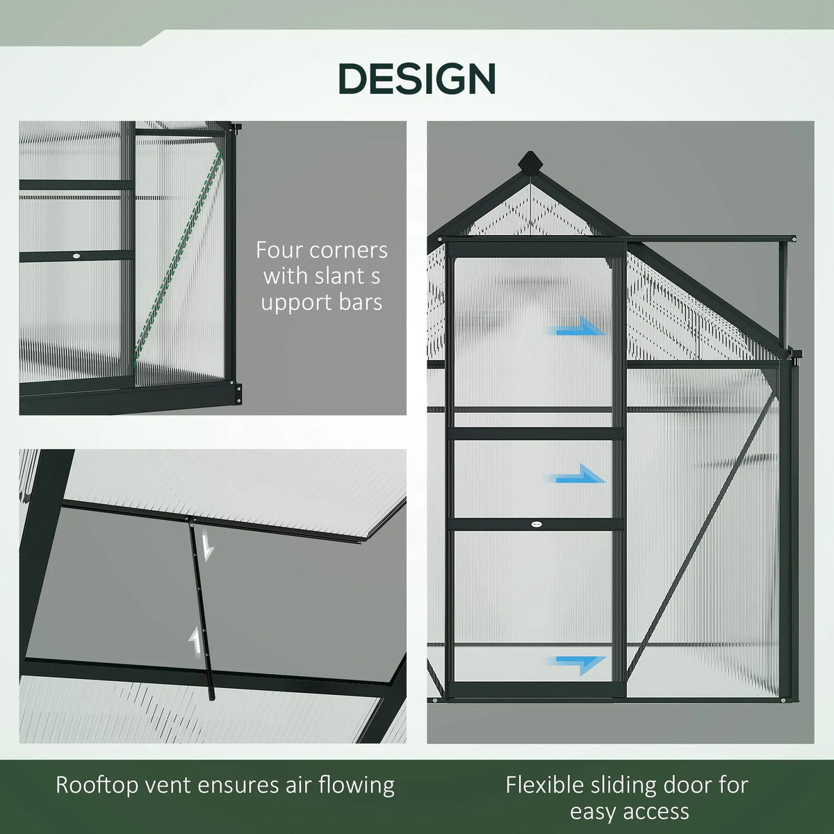 Greenhouse Garden Green House Outdoor Greenhouse Kit PC Board with Sliding - Image 4