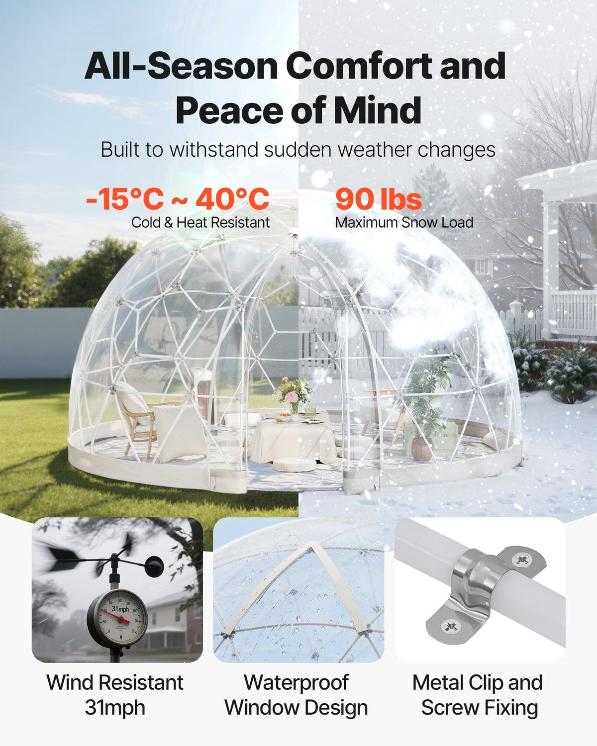 9.5x5.7ft clear geodesic garden dome glamping tent product view 2