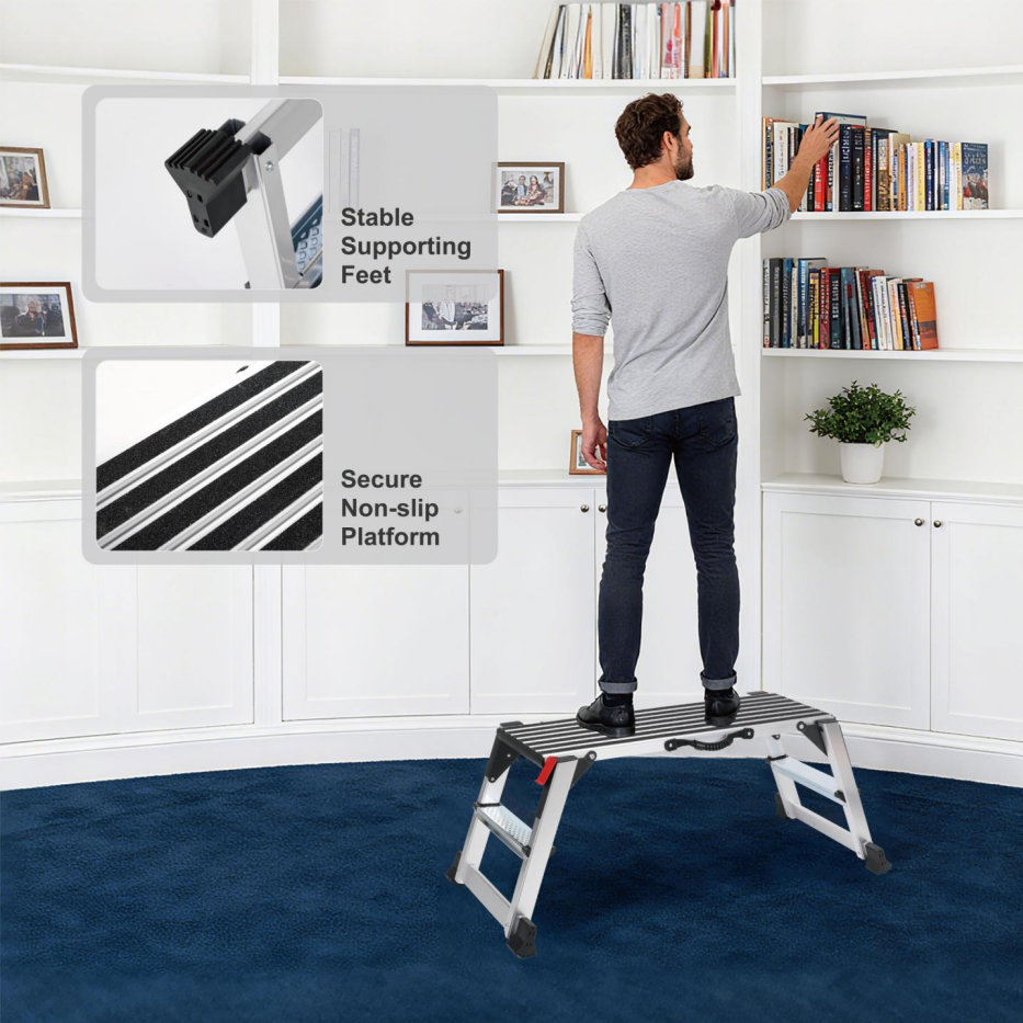 Folding Work Platform Aluminum Drywall Stool Ladder 660 Lbs Load Capacity - Image 2