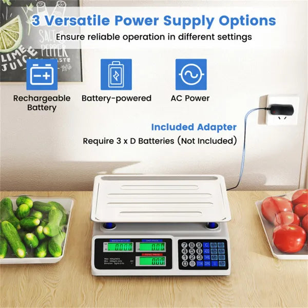 66lb/30kg Digital Produce Scale: 0.01lb/5g Precision Dual Backlit LCD 3 Power - Image 2