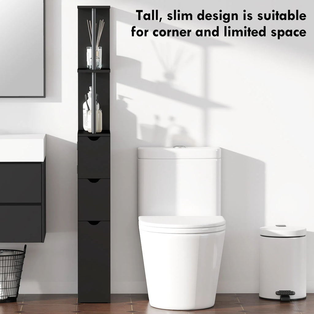 Tall Bathroom Storage Cabinet Narrow Bathroom Cabinet with Drawers and Open - Image 2