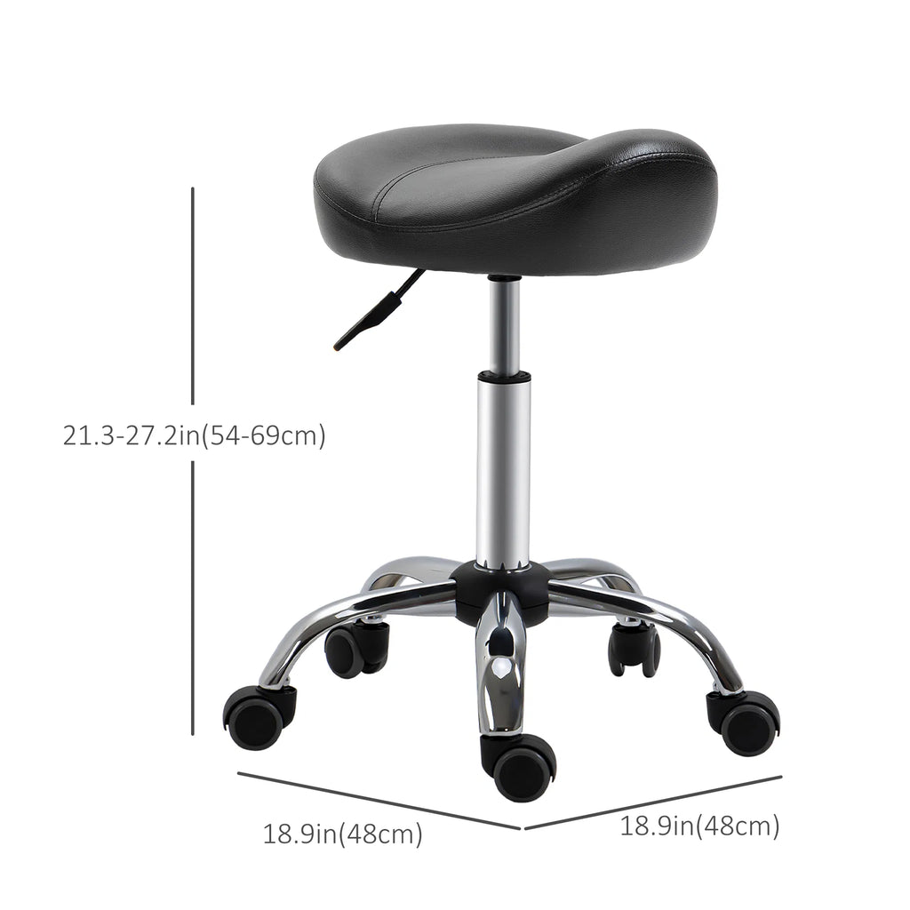 Saddle Stool Height Adjustable Rolling Salon Chair PU Leather Black for Massage
