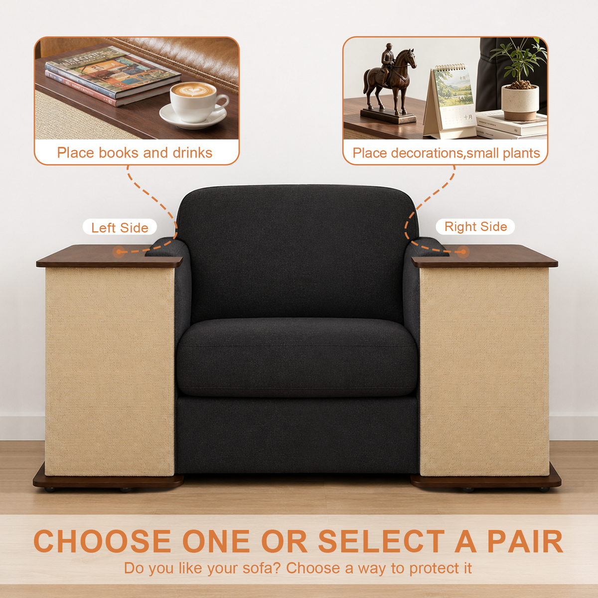 2 in 1 Cat Scratcher Side Table for Couch Sofa Protector End Table Reversible