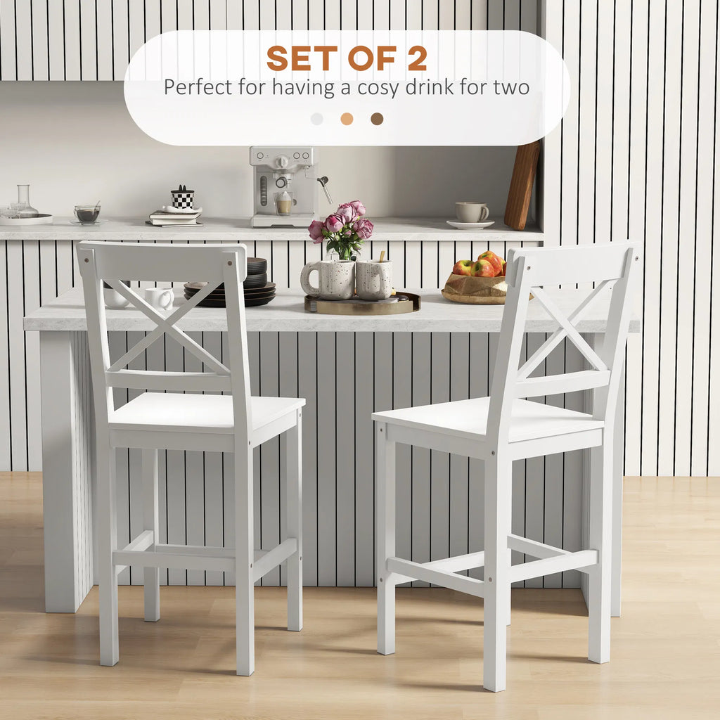 Counter Height Stools Set of 2 Farmhouse Bar Stools with Backs Wood Counter - Image 3