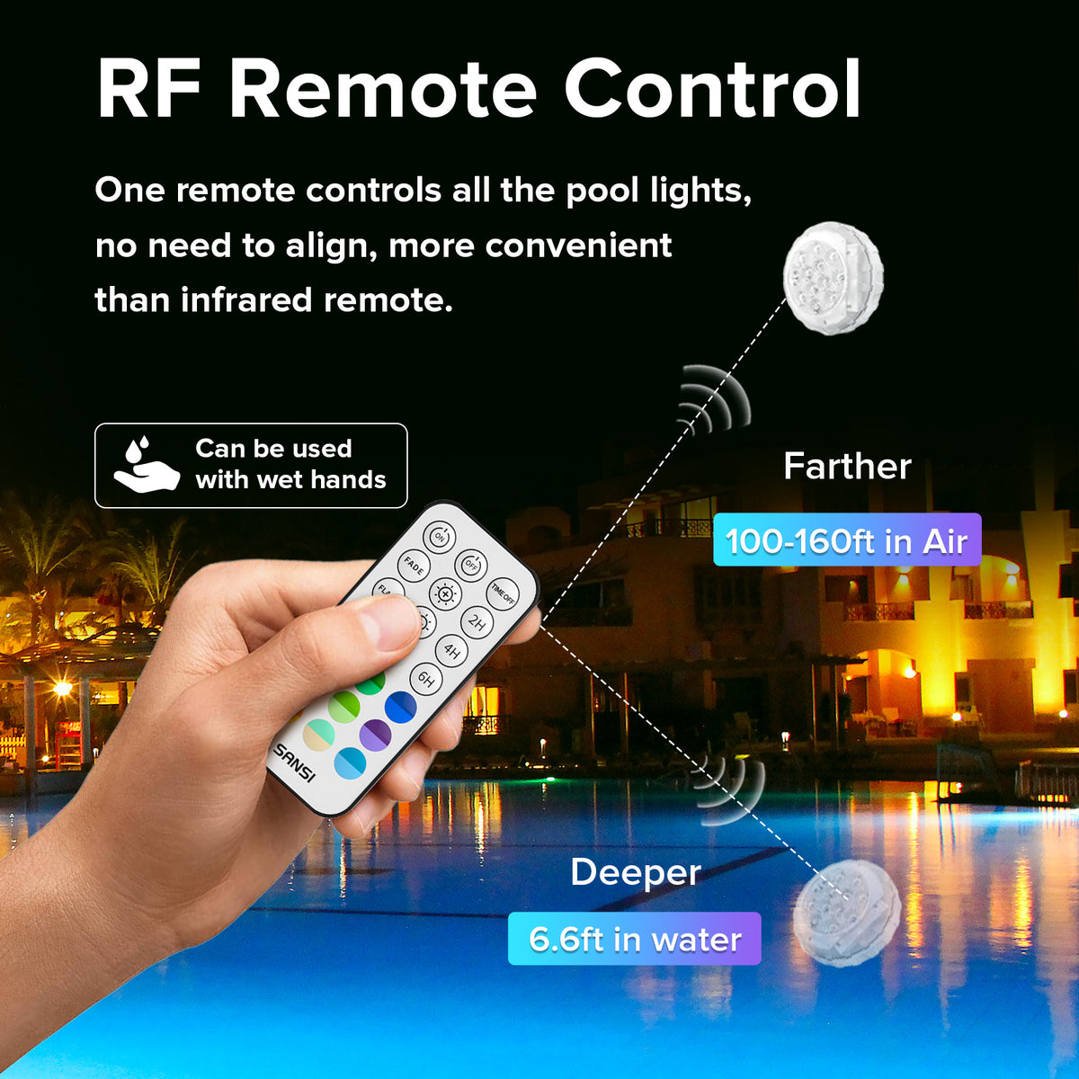 SANSI IP68 Waterproof RGB Pool Light Summer Rechargeable 20Hrs Outdoor LED
