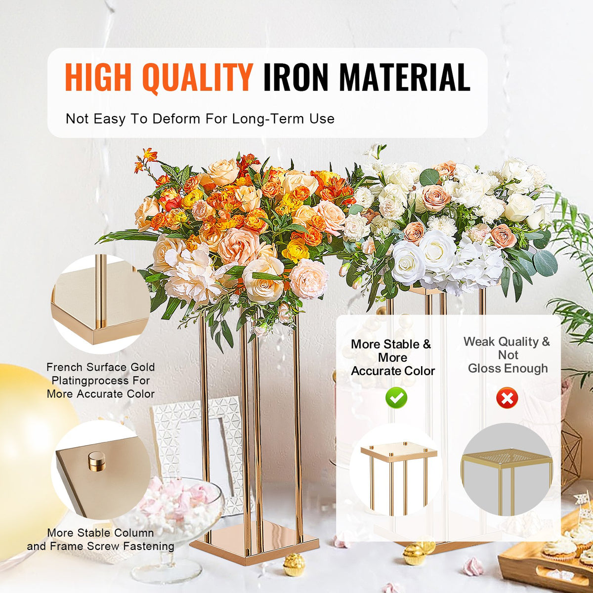 4PCS Gold Metal Column Wedding Flower Stand 23.6inch High With Metal Laminate - Image 3