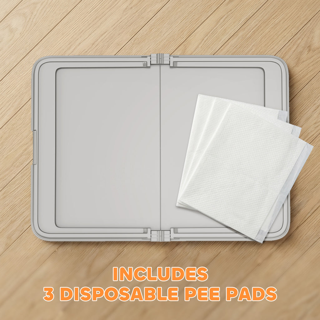Pee Pad Holder Foldable Dog Litter Box with 3 Disposable Pads 33.9" x 24.4" Gray - Image 3
