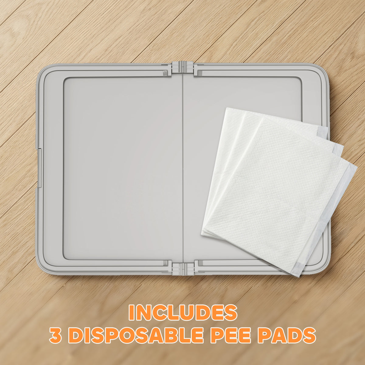 Pee Pad Holder Foldable Dog Litter Box with 3 Disposable Pads 33.9" x 24.4" Gray - Image 3