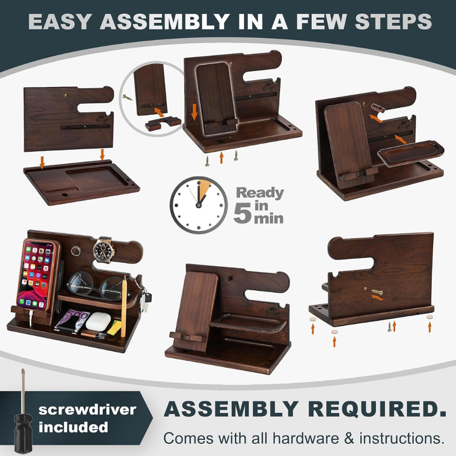 Teslyar Wood Phone Docking Station For Men Desk Or Nightstand Organizer - Image 5