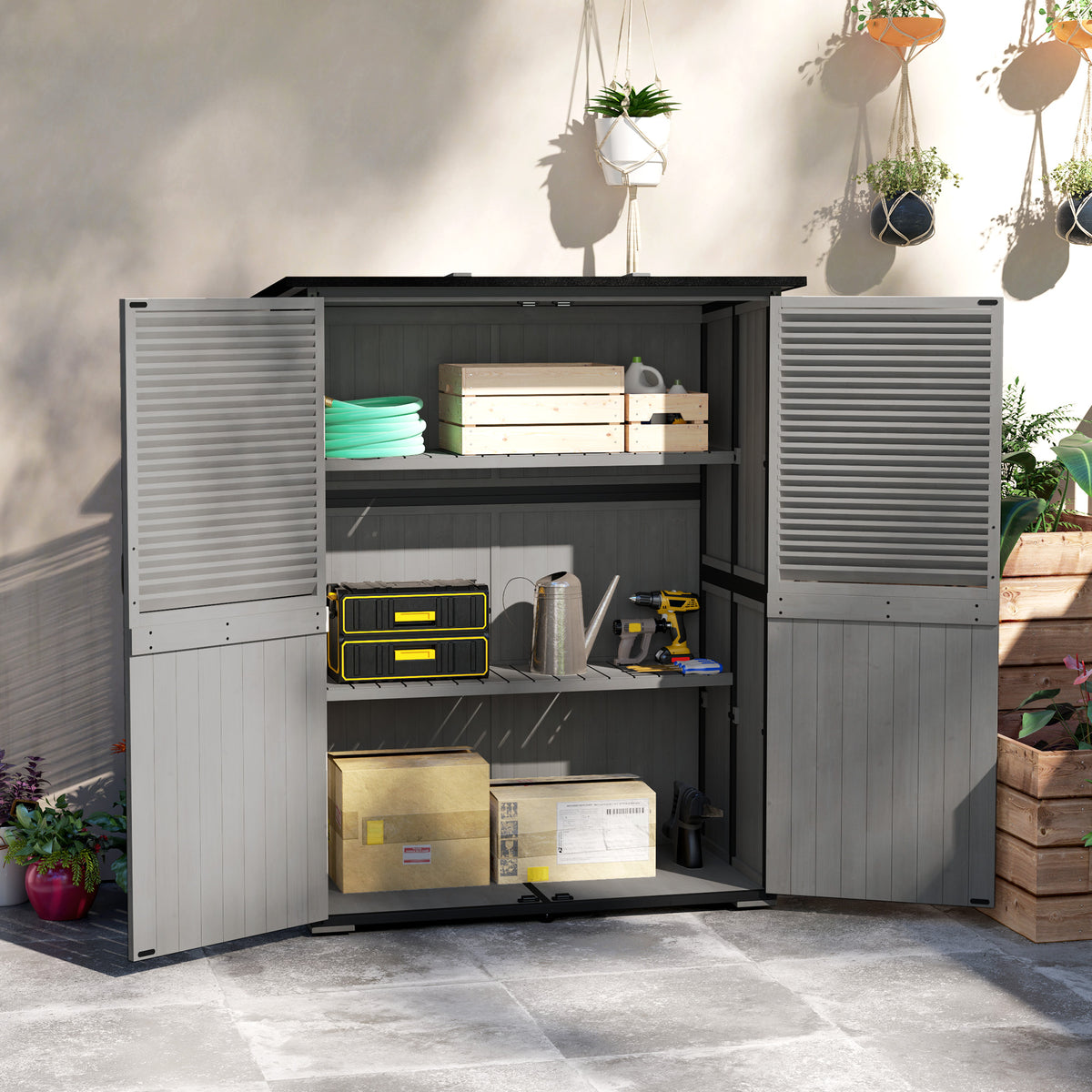 Wood Storage Shed Outdoor Garden Shed With Asphalt Roof 2 Shelves Lockable