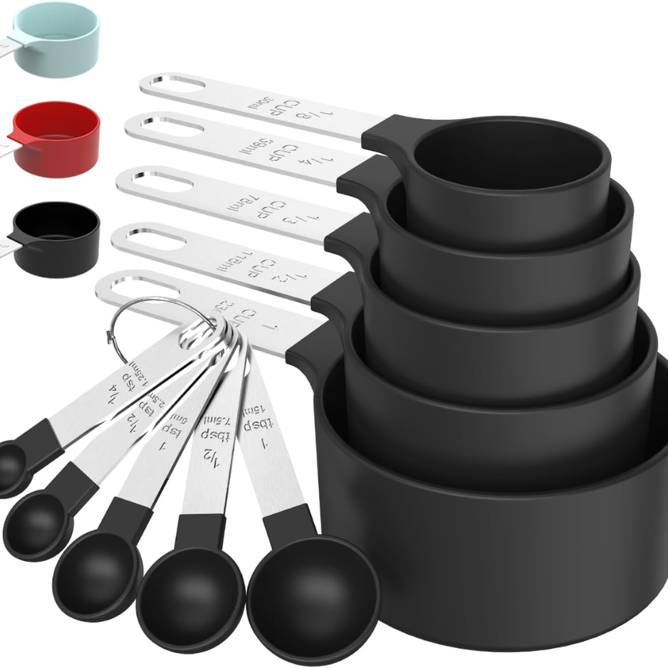 Stackable Measuring Cups & Spoons Set Black Nesting Kitchen Gadgets With