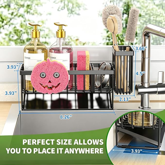 Smiley Face Kitchen Sink Caddy With Removable Brush Holder Self Draining - Image 2