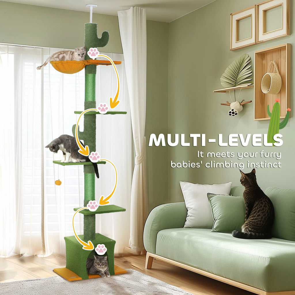 Floor to Ceiling Cat TreeTower with 90.5" 108" Adjustable Height Scratching - Image 5