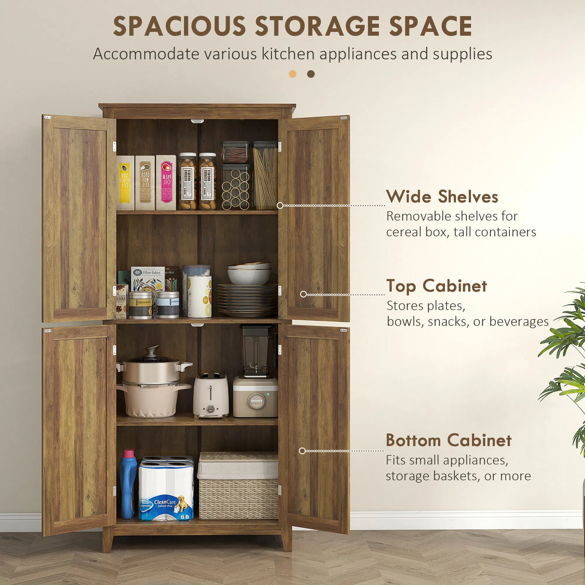 72" Freestanding Storage Cabinet Kitchen Pantry Cabinet with Doors and Shelves