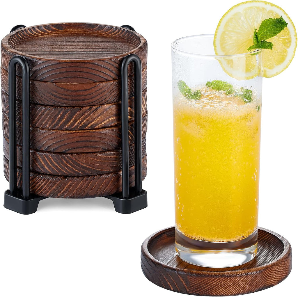 Acacia Wood Drink Coasters 6 Units With Holder Wooden Coaster Set For Coffee - Image 5