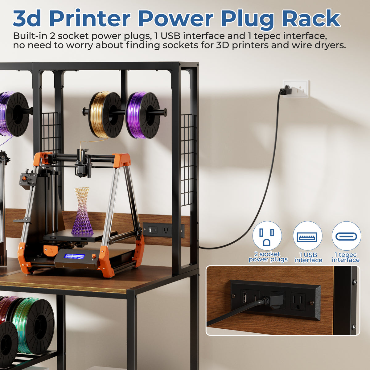 Double 3D Printer Stand With Filament Storage Heavy Duty Metal Frame Dual 3D - Image 2