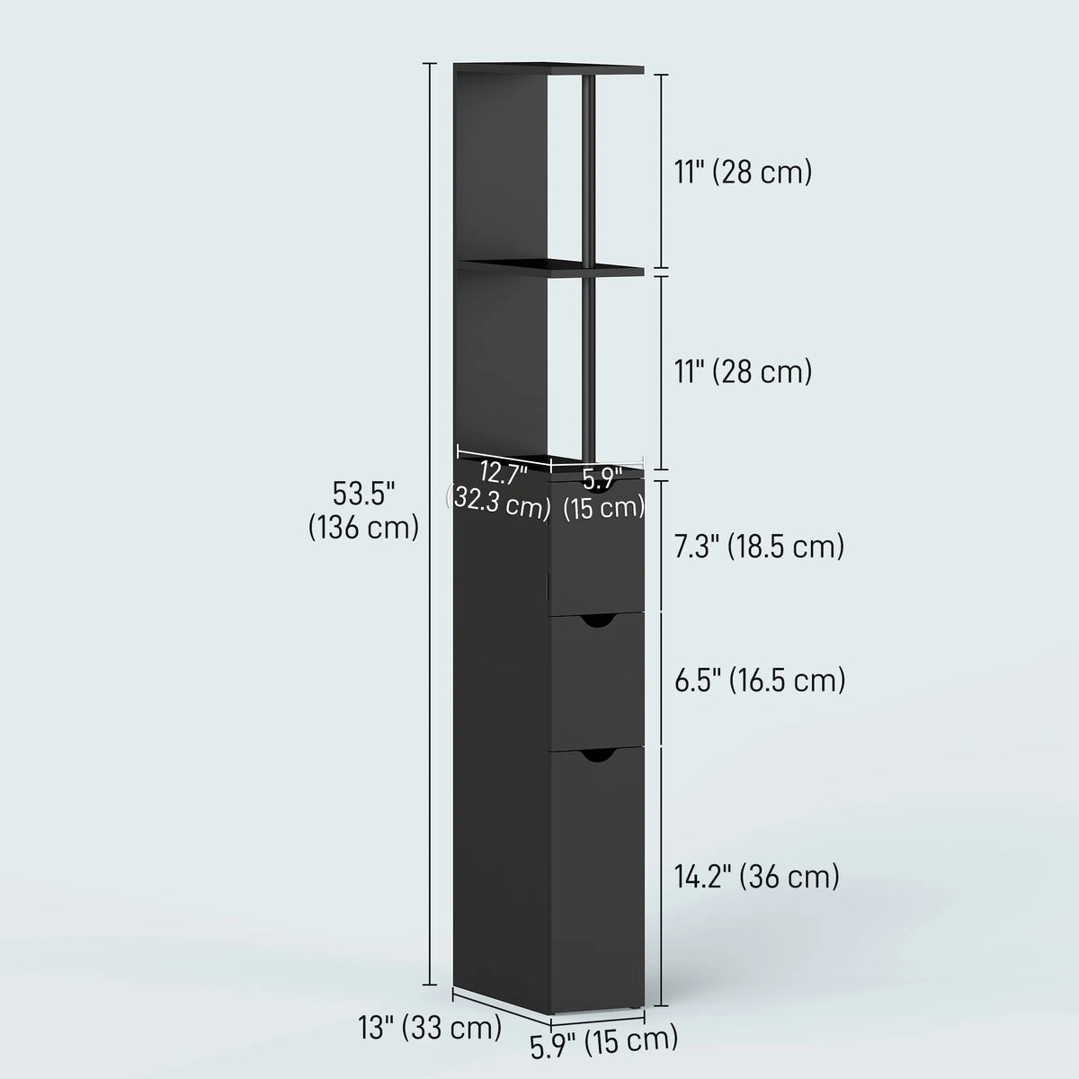 Tall Bathroom Storage Cabinet Narrow Bathroom Cabinet with Drawers and Open - Image 4