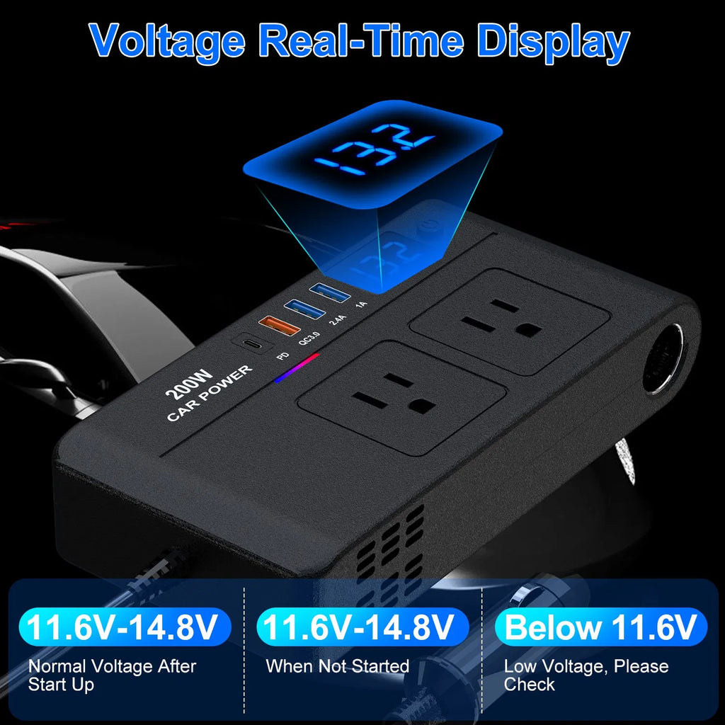 200W 12V Car Inverter DC12V to AC110V Vehicle Power Converter with 2 110V AC - Image 3
