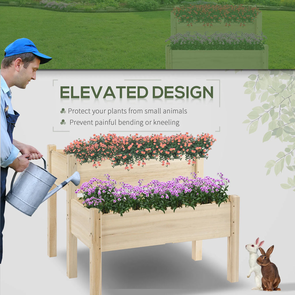 34"x34"x28" 2 Tier Raised Garden Bed Wooden Planter Box for Backyard Patio to - Image 3