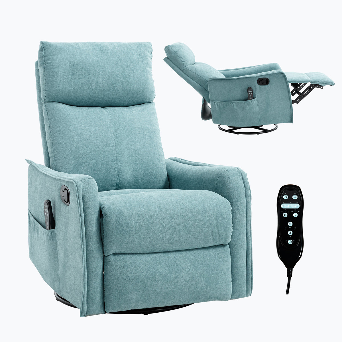 Heat Massage Manual Recliner Chair with Rocker and Swivel in Fabric for Living