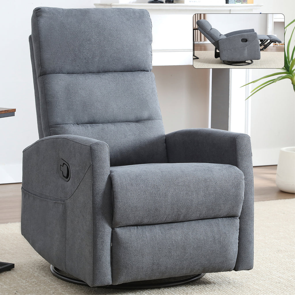 Manual Recliner Chair with Rocker and Swivel in Fabric for Living Room Grey - Image 2