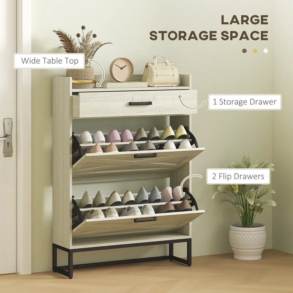 Slim Shoe Storage with 2 Flip Drawers and Adjustable Shelves Shoe Cabinet