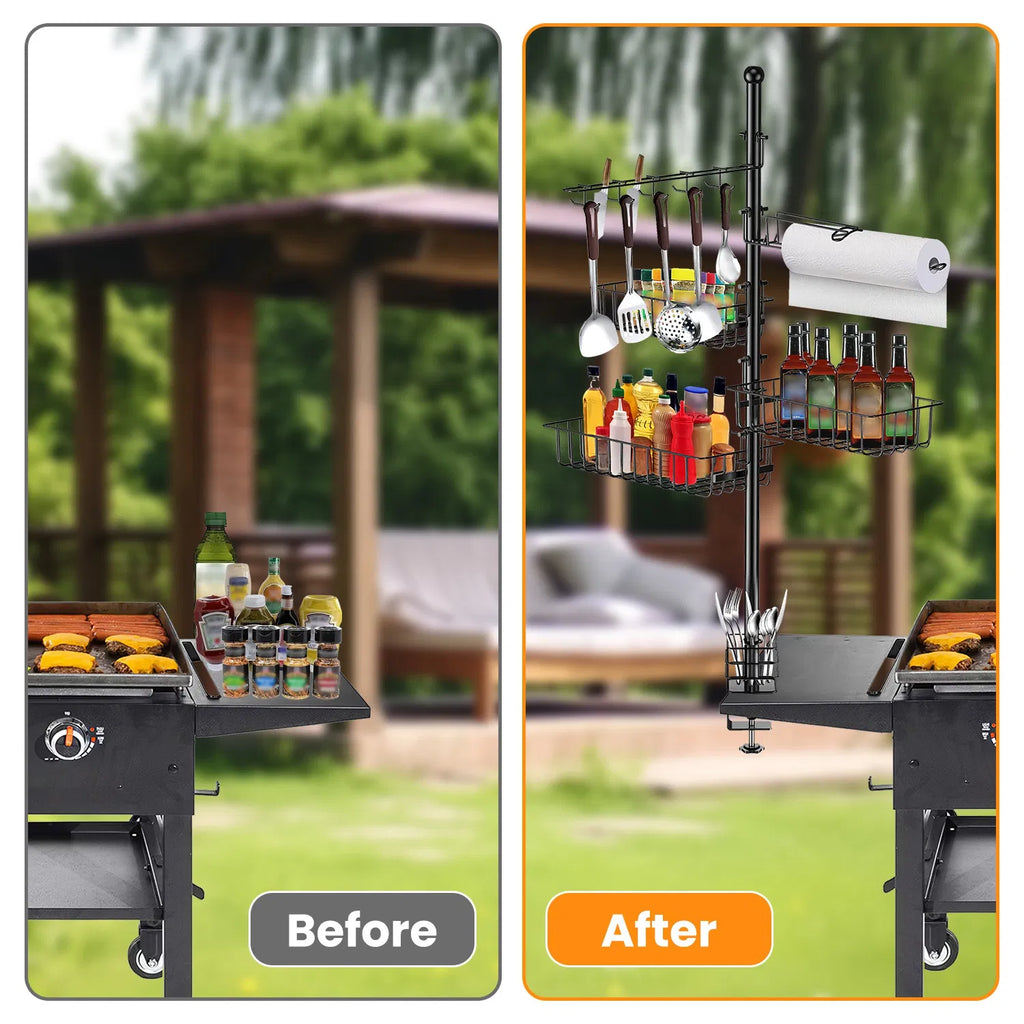 Upgraded BBQ Grill Caddy With Paper Towel Holder Carbon Steel Griddle Storage