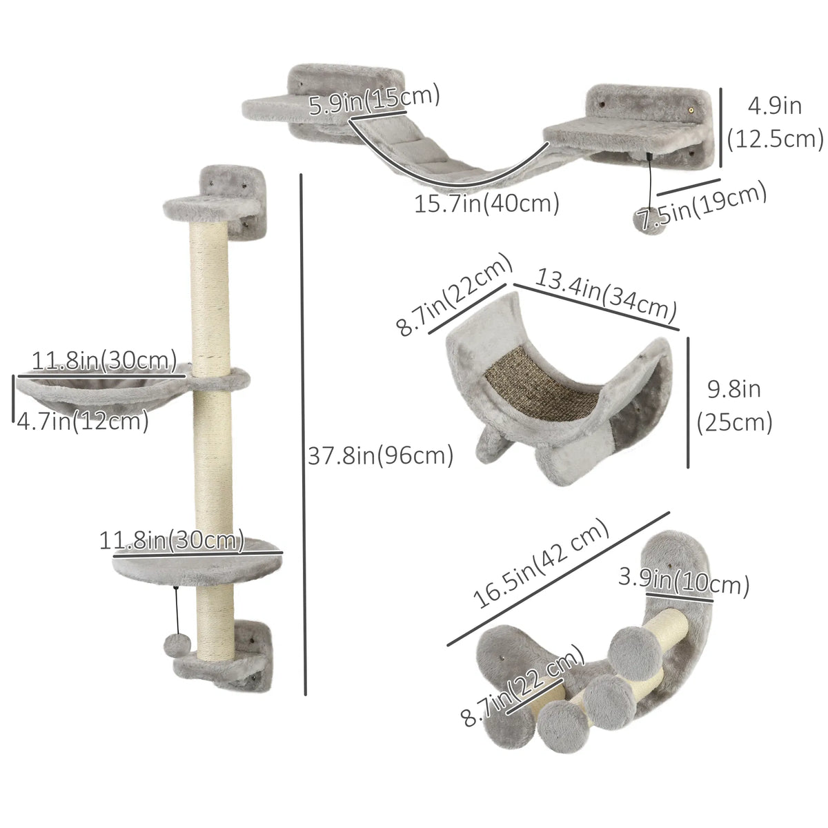4Pcs Cat Wall Shelf with Scratching Post Cat Wall Shelves for Relaxing - Image 4