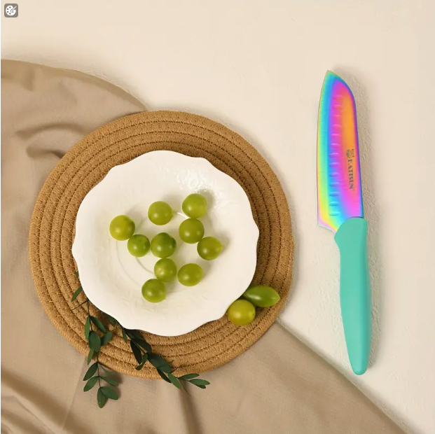 14 Piece Rainbow Colored High Carbon Stainless Steel Kitchen Knife Set - Image 2