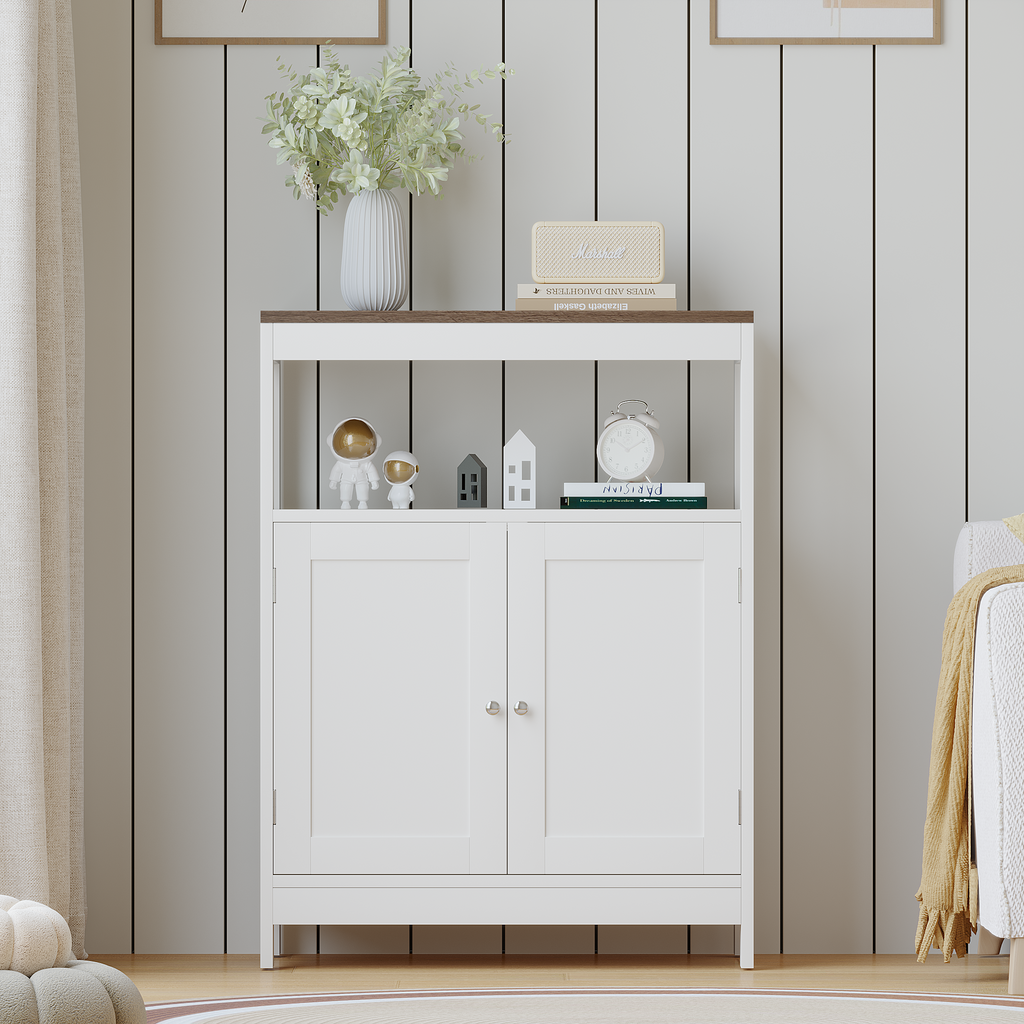 Modern Two-Door Storage Cabinet with Wood-Look Top